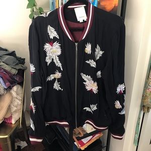 Anthropologie elevenses embroidered bomber jacket